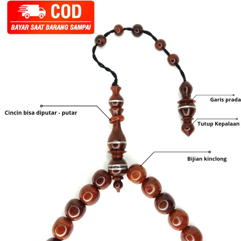 Tasbih kokka kaukah kaokah koka bulat 99 uk 8mm+  kepala prada timah bercincin