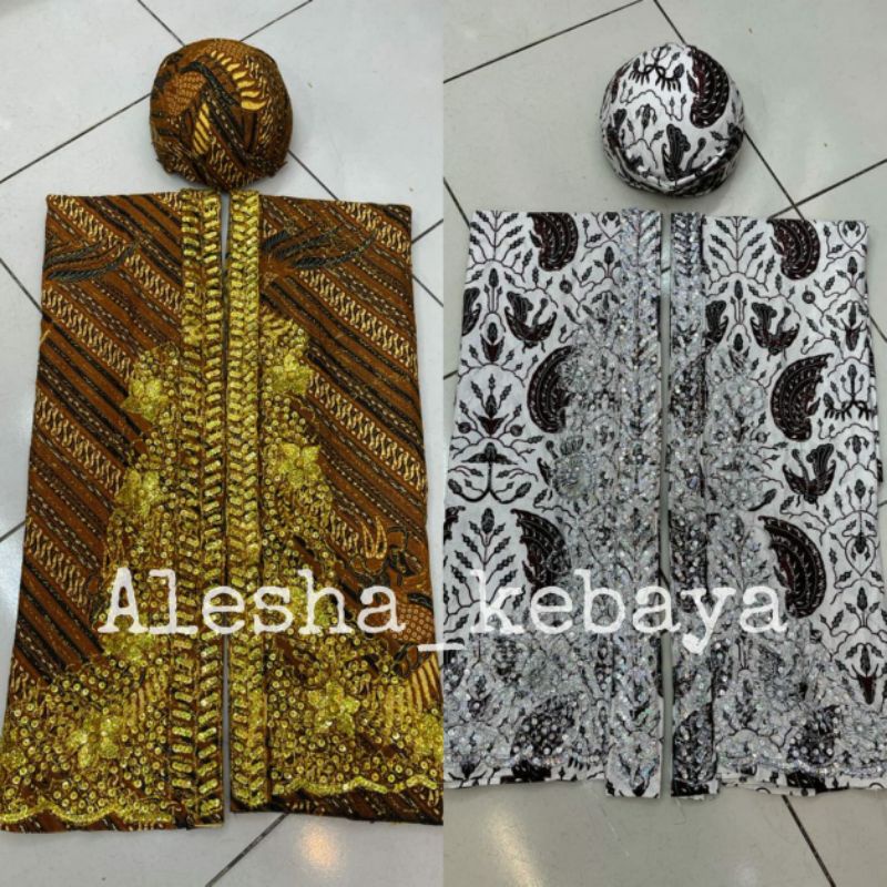 Kain batik wiron payet sepasang/kain batik pengantin/blangkon