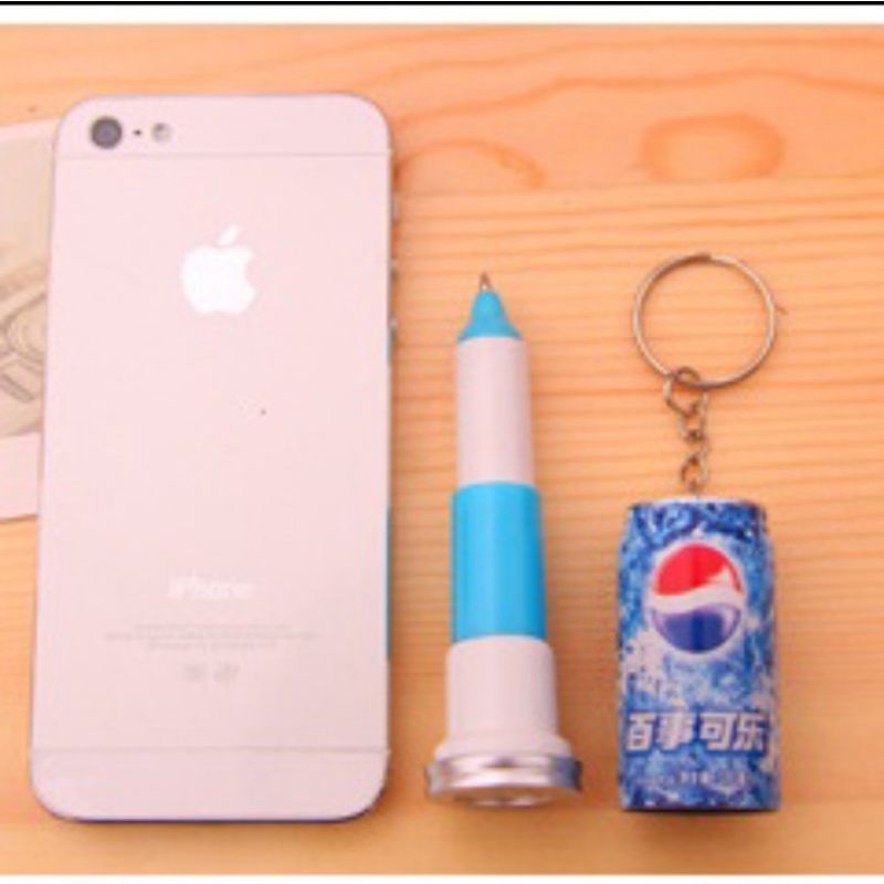 Gantungan Kunci + Pena Minuman Kaleng, Bolpoin, Pen, Ganci Miniatur 2 in 1