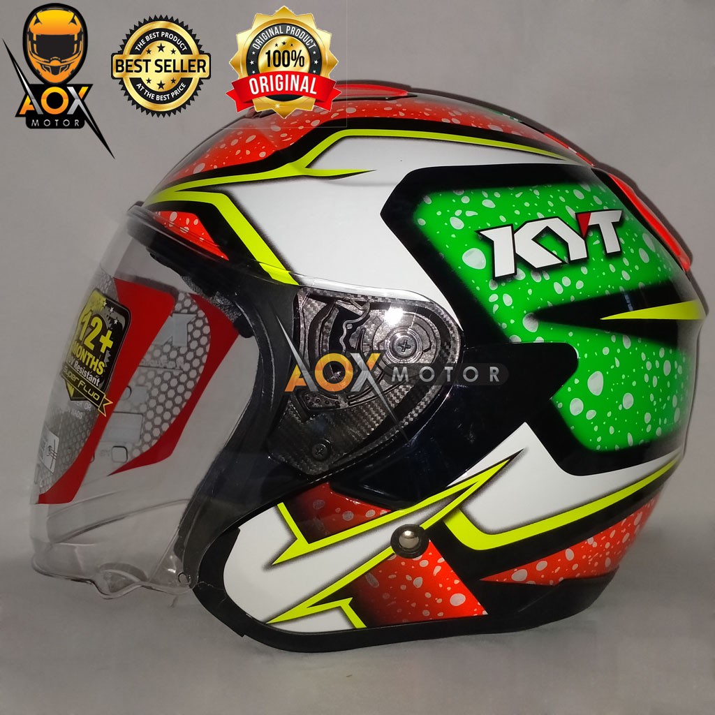 Helm KYT KYOTO (Ongkir 2kg) Motif #2 Black Red Fluo Green Fluo Halfface