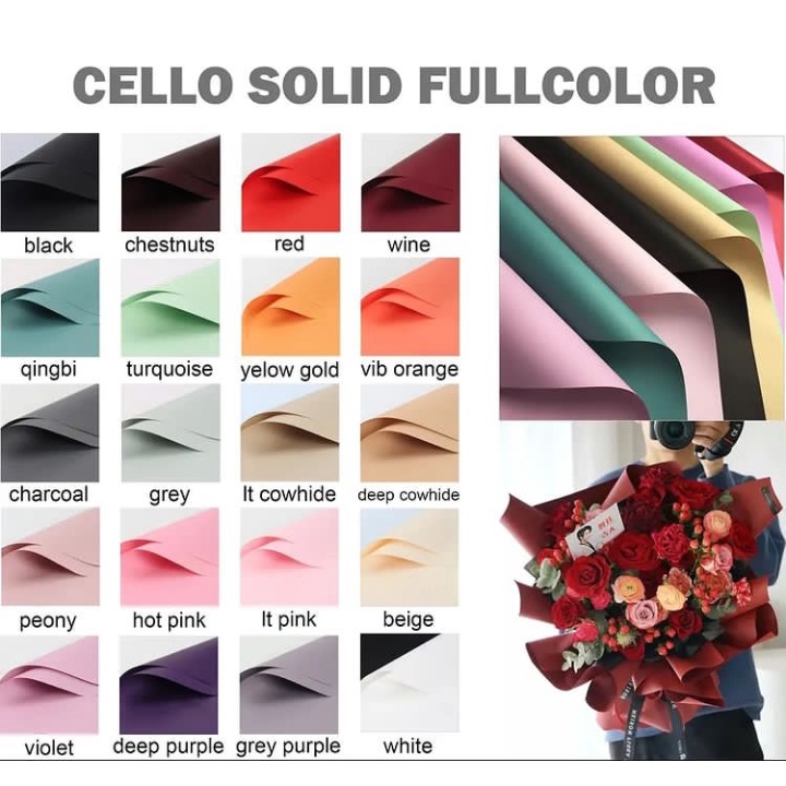 

(5 lembaran) kertas buket, Cellophane solid full color, kertas buket bunga