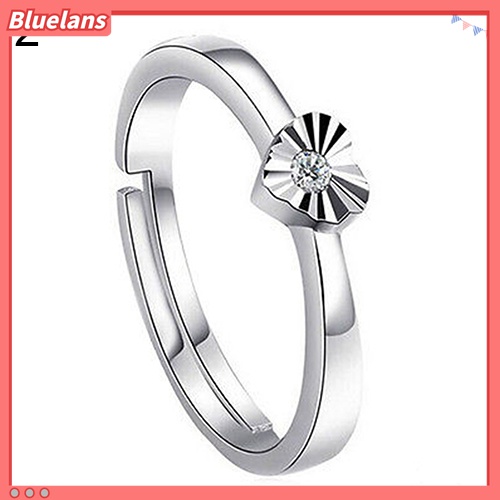 Cincin Adjustable Desain Forever Love Heart Bahan Zircon Lapis Silver Untuk Pasangan