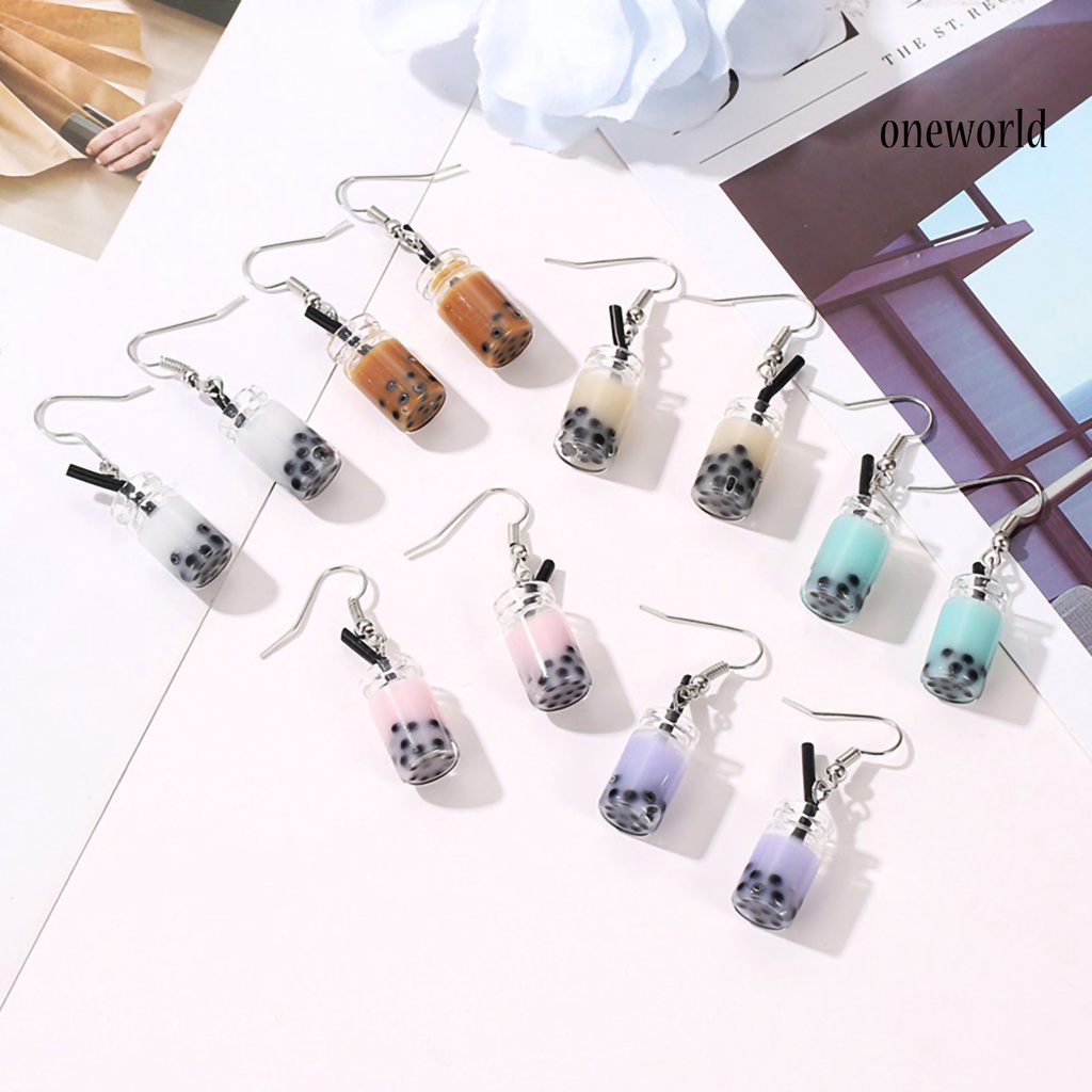 OW# Hooks Earrings Bubble Tea Long Dangle Women Drink Drop Earrings Jewelry for Party