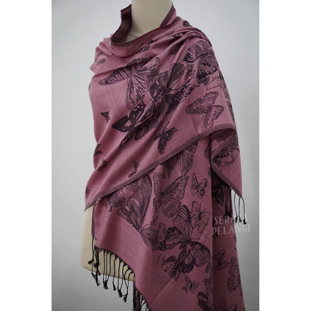 Pashmina Cashmere Motif Kupu-Kupu 01 | Selendang | Scarf | Syal | Shawl | Pasmina Kashmir | Souvenir | Hadiah Ulang Tahun | Birthday Gift | Aksesoris Fashion Wanita | Import Quality | Grosir Murah | Luxury Scarf