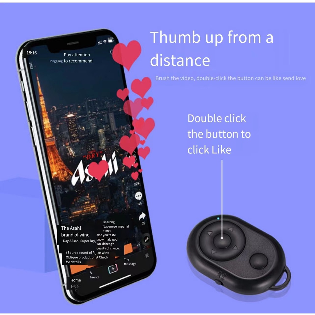 REMOTE SCROLL TIKTOK SHUTTER CAMERA BLUETOOTH/REMOTE SELFIE HANDPHONE