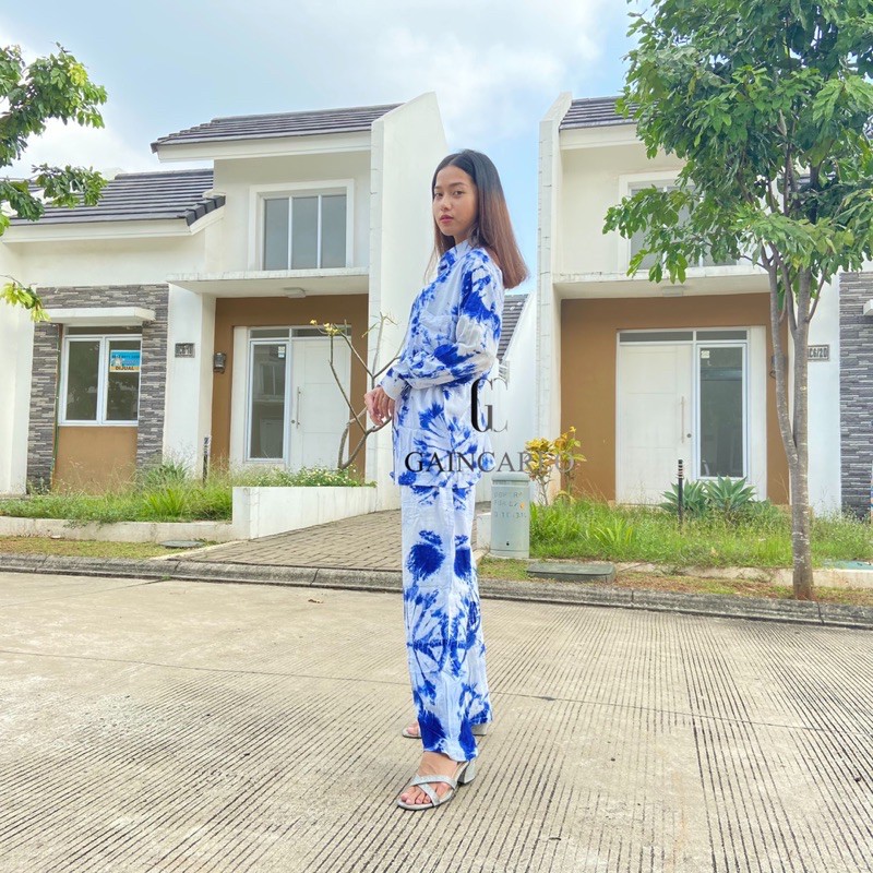 Baju Tidur Tie Dye Model Kemeja Kancing Depan Piyama Wanita