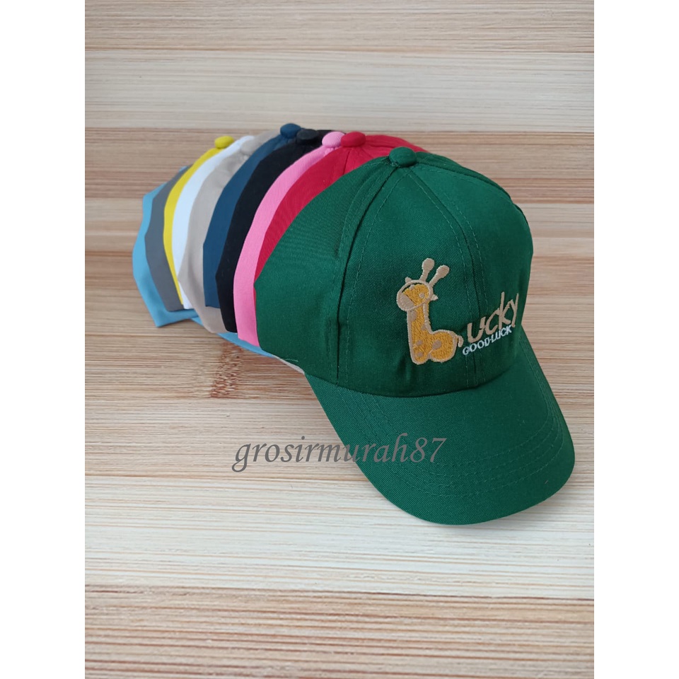 topi anak bordir lucky ready hitam merah kuning hijau putih biru pink