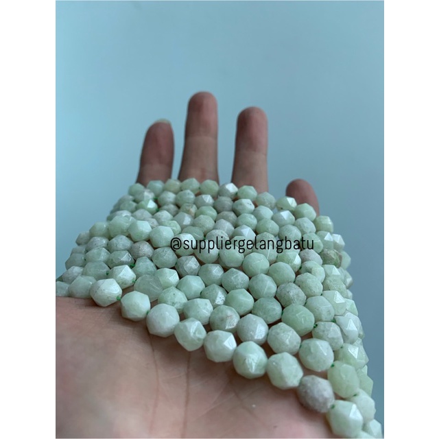 batu faceted hexagon 8mm soft white pale green agate agatis berserat