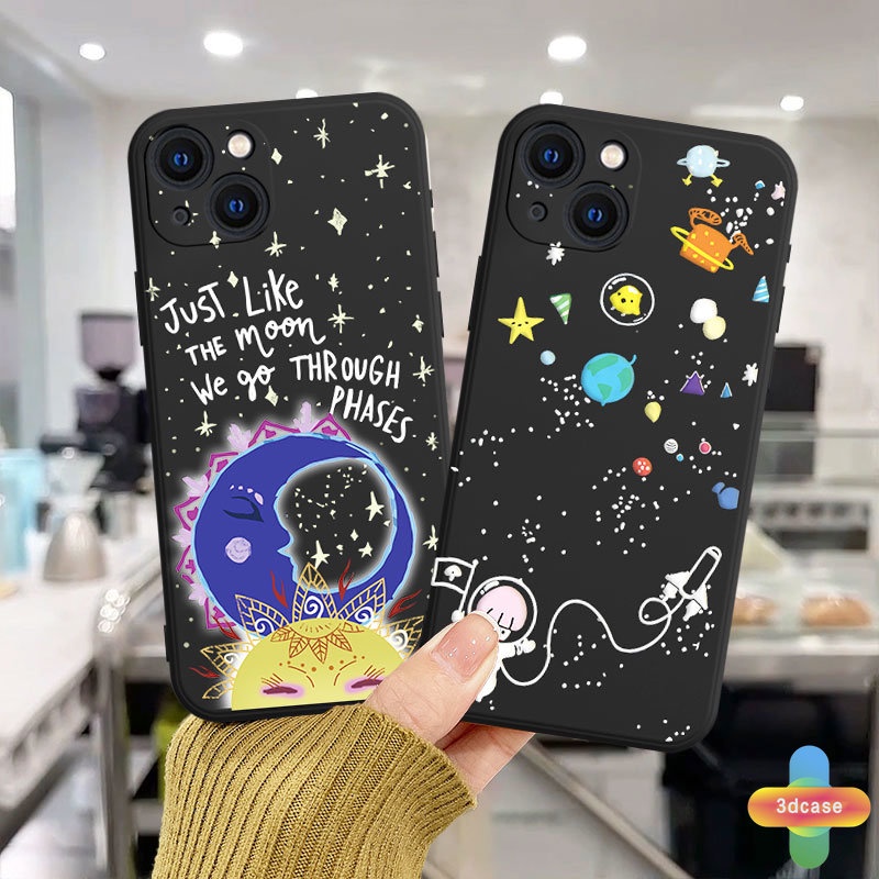 Soft Case Compatible For IPhone 7 Plus 11 6 6S 8 Plus XR 11 12 13 PRO MAX 11 12 13 mini X XS MAX Se 2020 6SPlus 7Plus 6Plus 8Plus XSMAX A54 A15 A16 A9 A5 A7 A5S Y12 Y20 Cute Moon Pattern Anti-fall Case