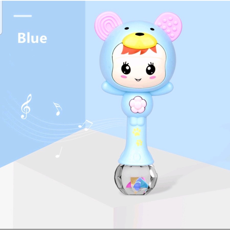 MAINAN BAYI TONGKAT GENGGAM RATTLE + TEETHER + MUSIK + LAMPU KELAP KELIP MAINAN GENGGAM - BC