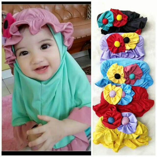 Hijab Anak Bayi Lucu Imut Cantik Amira Topi Bunga Kerudung Jilbab Syari