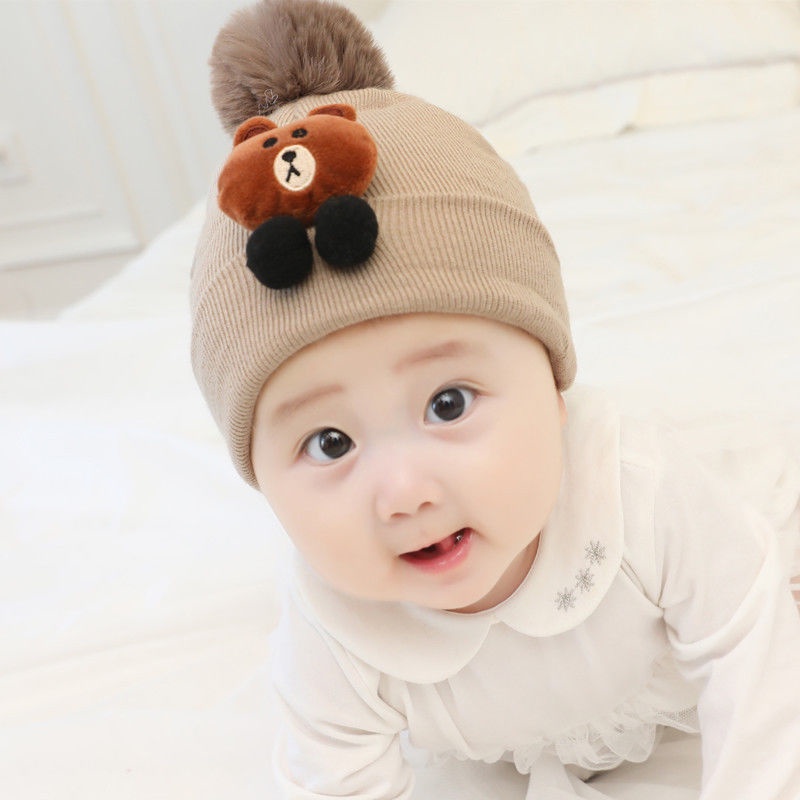 BABY STORE01 - KP107 TOPI KUPLUK RAJUT BAYI TELINGA MOTIF BERUANG COKELAT TANPA SCARF/SYAL