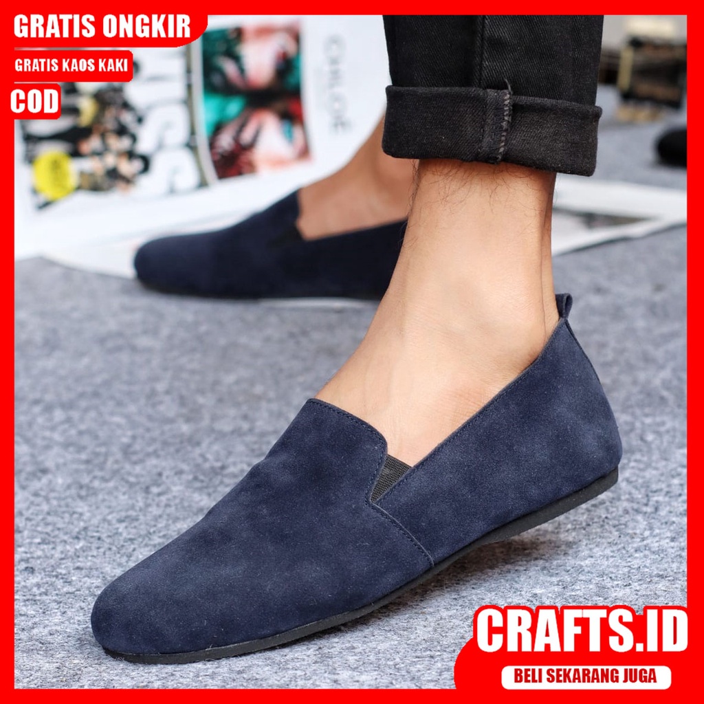 CRAFTS X CHORD Sepatu Slip On Pria Sepatu Casual Pria Sepatu Kulit Asli Pria Sepatu Kasual Semi Formal Kuliah Kondangan Gaya Santai Keren Kekinian Terbaru Murah Terlaris