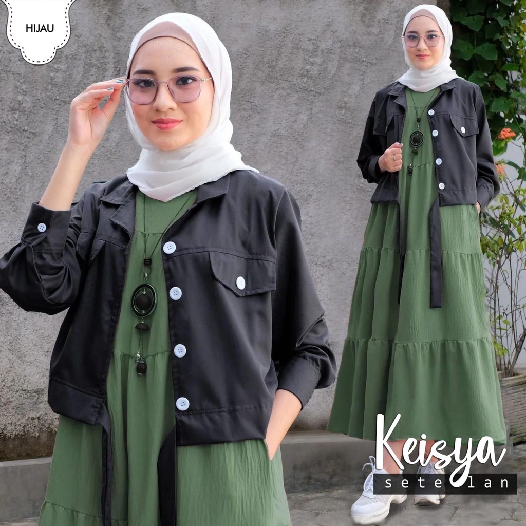 SET KEISYA 2IN1 FASHION PAKAIAN WANITA SET INNER DAN OUTER BAHAN MOSCREPE JCHM