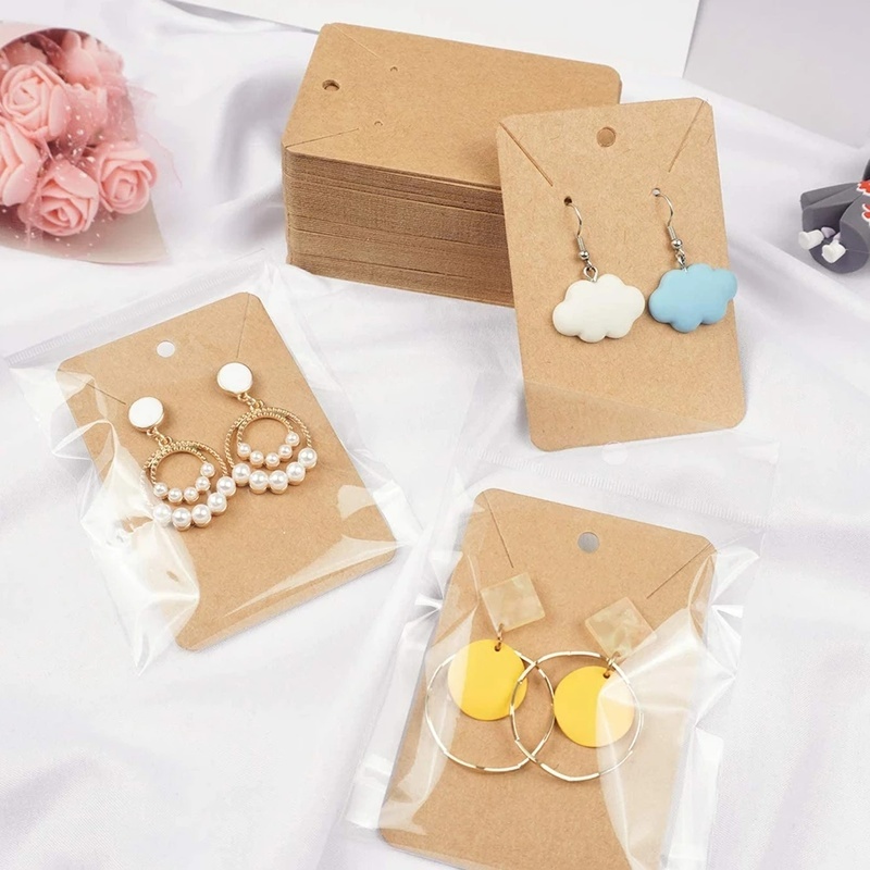 50 Pcs Tas Holder Display Perhiasan Kalung Anting Bahan Kertas Kraft Dengan Perekat