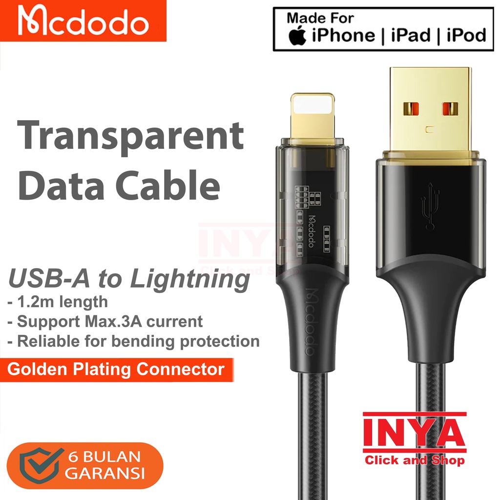 KABEL DATA MCDODO CA-2080 TRANSPARENT DATA CABLE FOR LIGHTNING &amp; TYPE C 1.2m