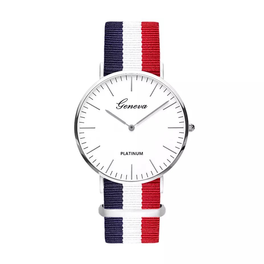 (GROSIRJAYA32) Jam Tangan Geneva Fashion/Canvas Kanvas Jam Tangan Murah Watch Men Women Watch/BIRU MERAH