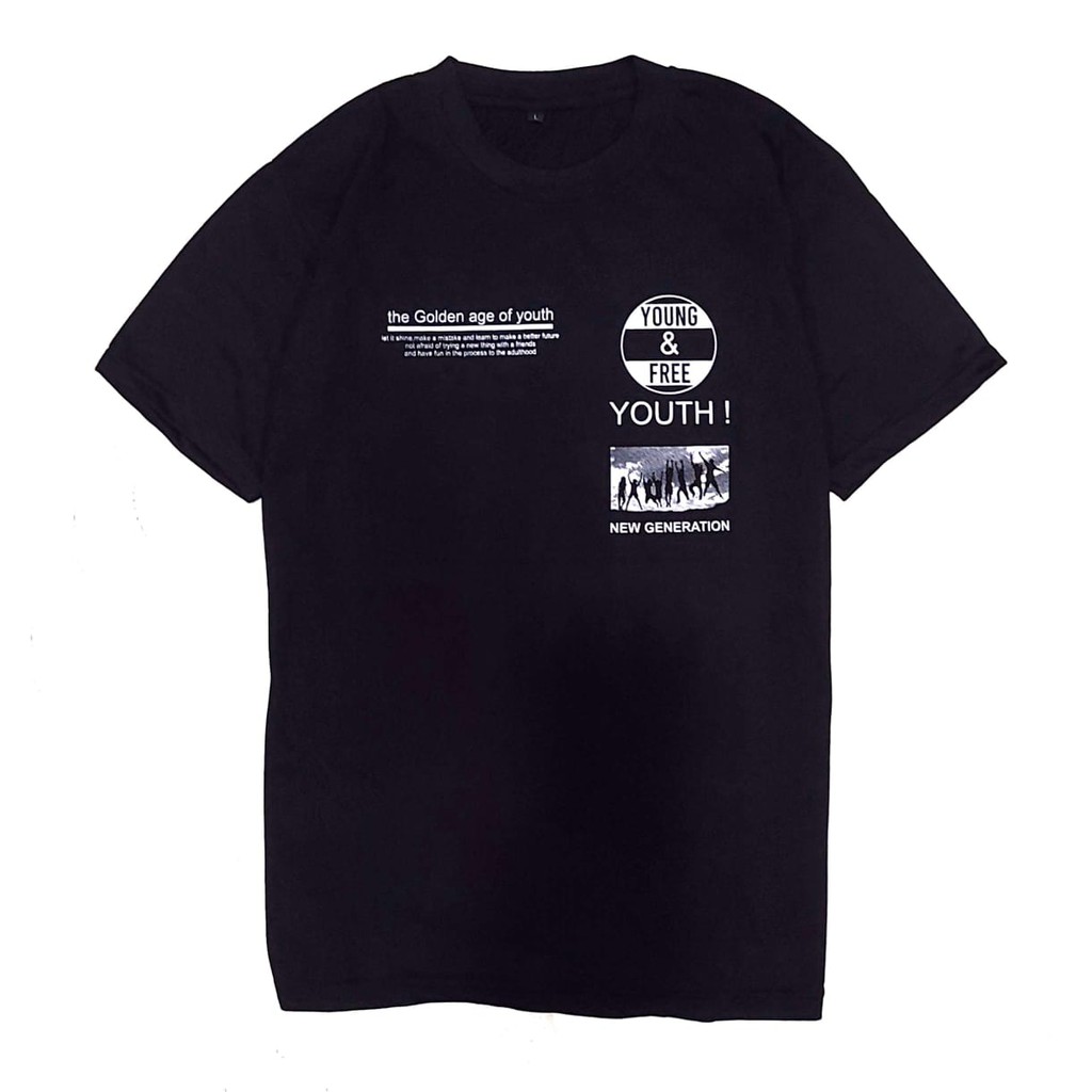 kaos pria/YOUNG AND FREE/kaos hitam/1