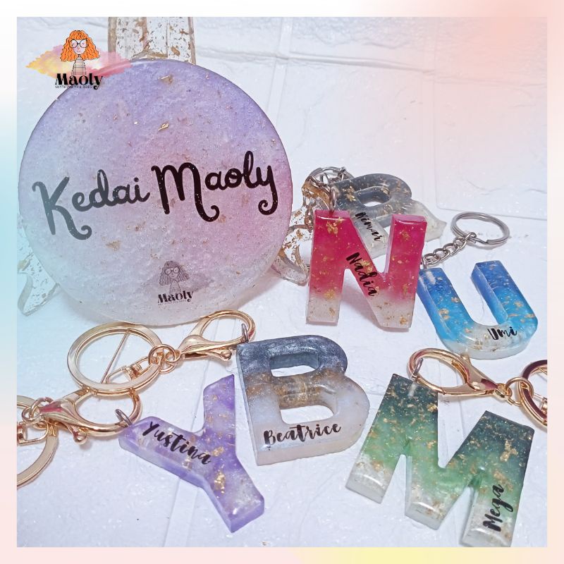 Letter Keychain Resin Gantungan Kunci Huruf Custom Nama Huruf Kado Hadiah Sovenir Hangtag Hampers