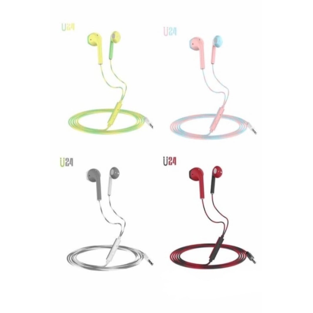 Headset Macaron 2 Tone U24 Earphone Handsfree Macaron Super Bass U24 / U 24