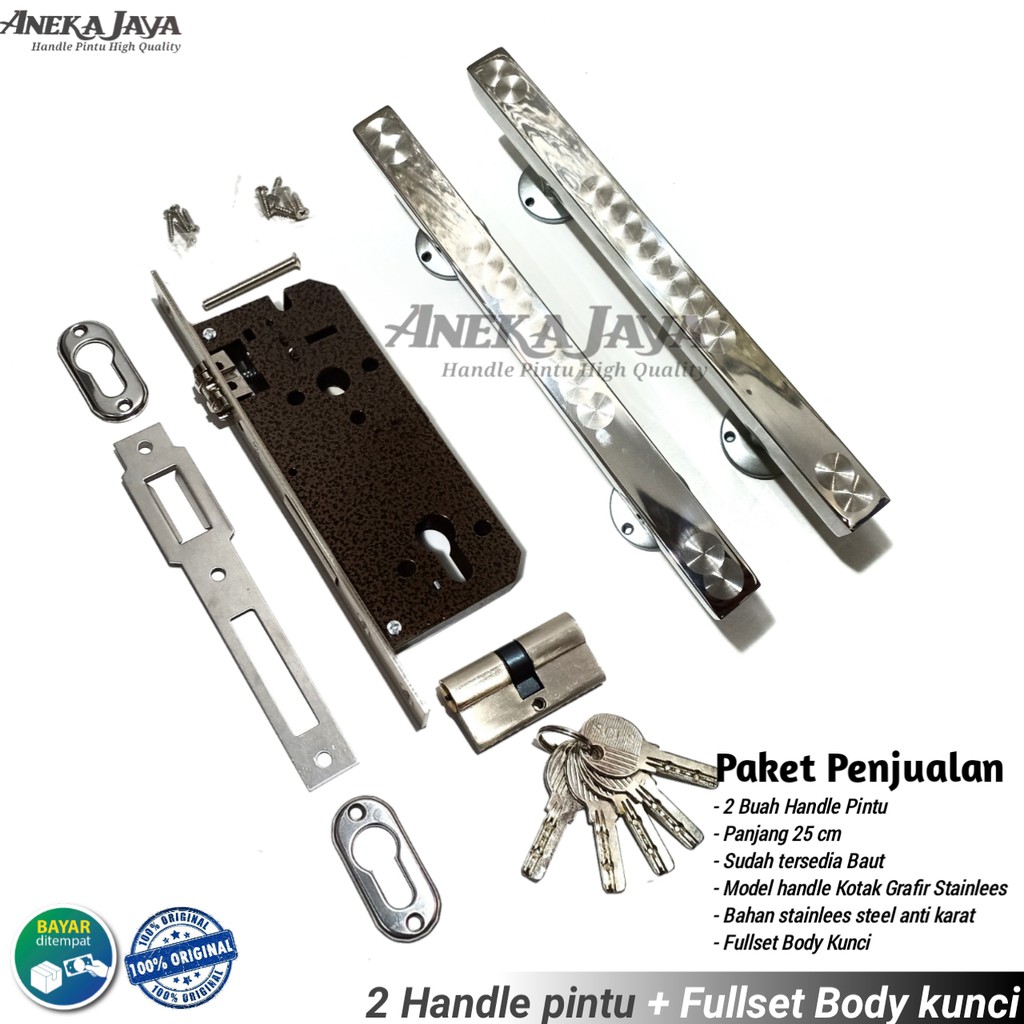 Satu set handle pintu kunci rumah 25 cm murah minimalis tarikan pintu stainless gagang pintu