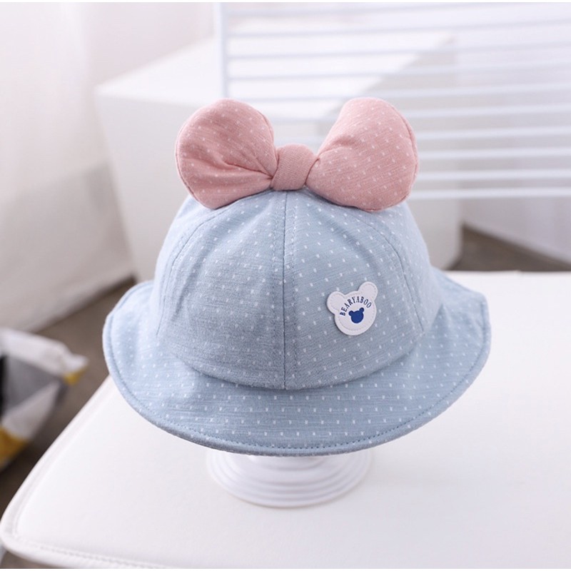 Topi Bucket Anak Bayi Balita Perempuan Dengan Pita Bearyaboo-Biru