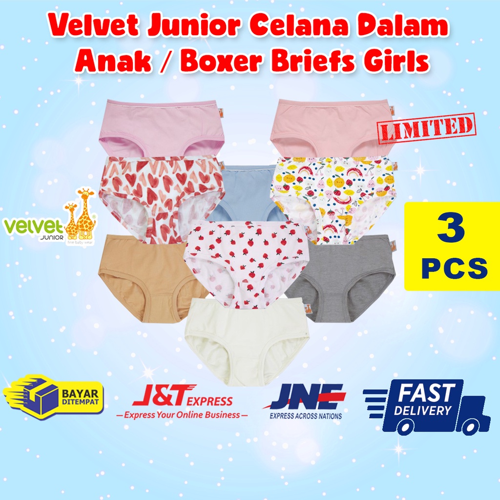 Celana Dalam Anak Perempuan Velvet Junior Briefs 3pcs