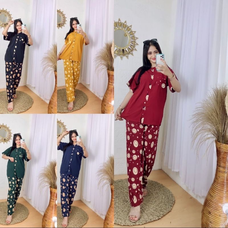 Setelan Lengan Pendek Cp Motif Bulat Allsize dan jumbo