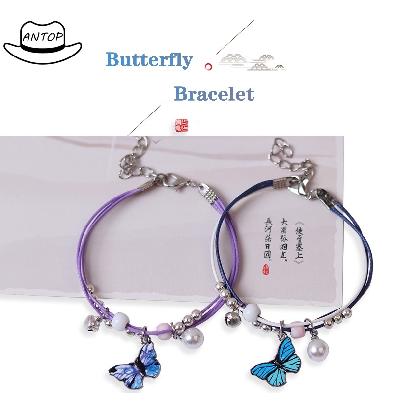 Biru Kupu-kupu Gelang Manik-manik Keramik Liontin Pesona Fashion Perhiasan Untuk Wanita Pasangan Gelang Disesuaikan Persahabatan Hadiah ANTOP