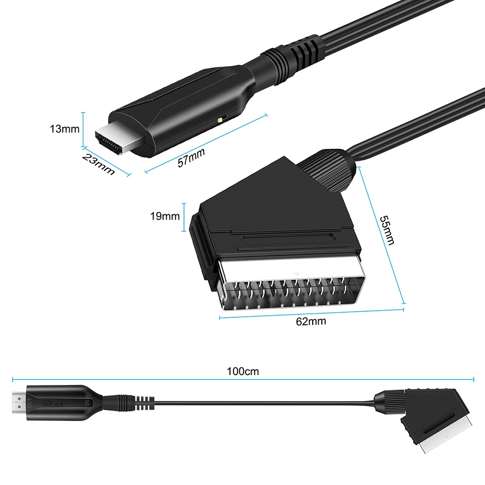 Vaorlo Kabel Adapter Converter HDMI Ke SCART SCART-HDMI-compatible Output Video Audio Untuk HDTV DVD Sky STB