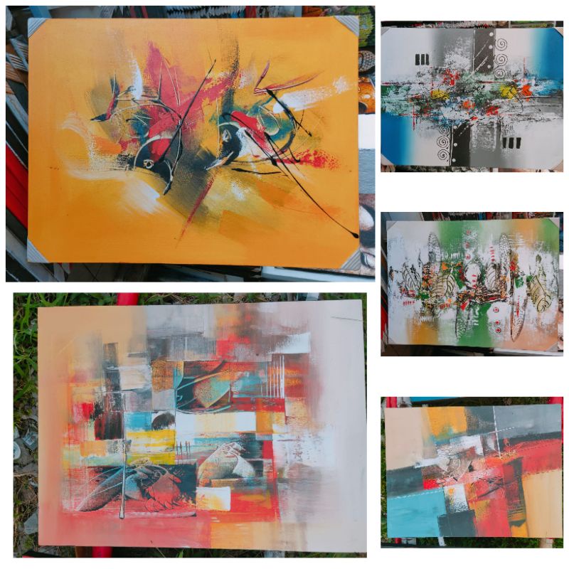 Lukisan abstrak minimalis nuansa Bali