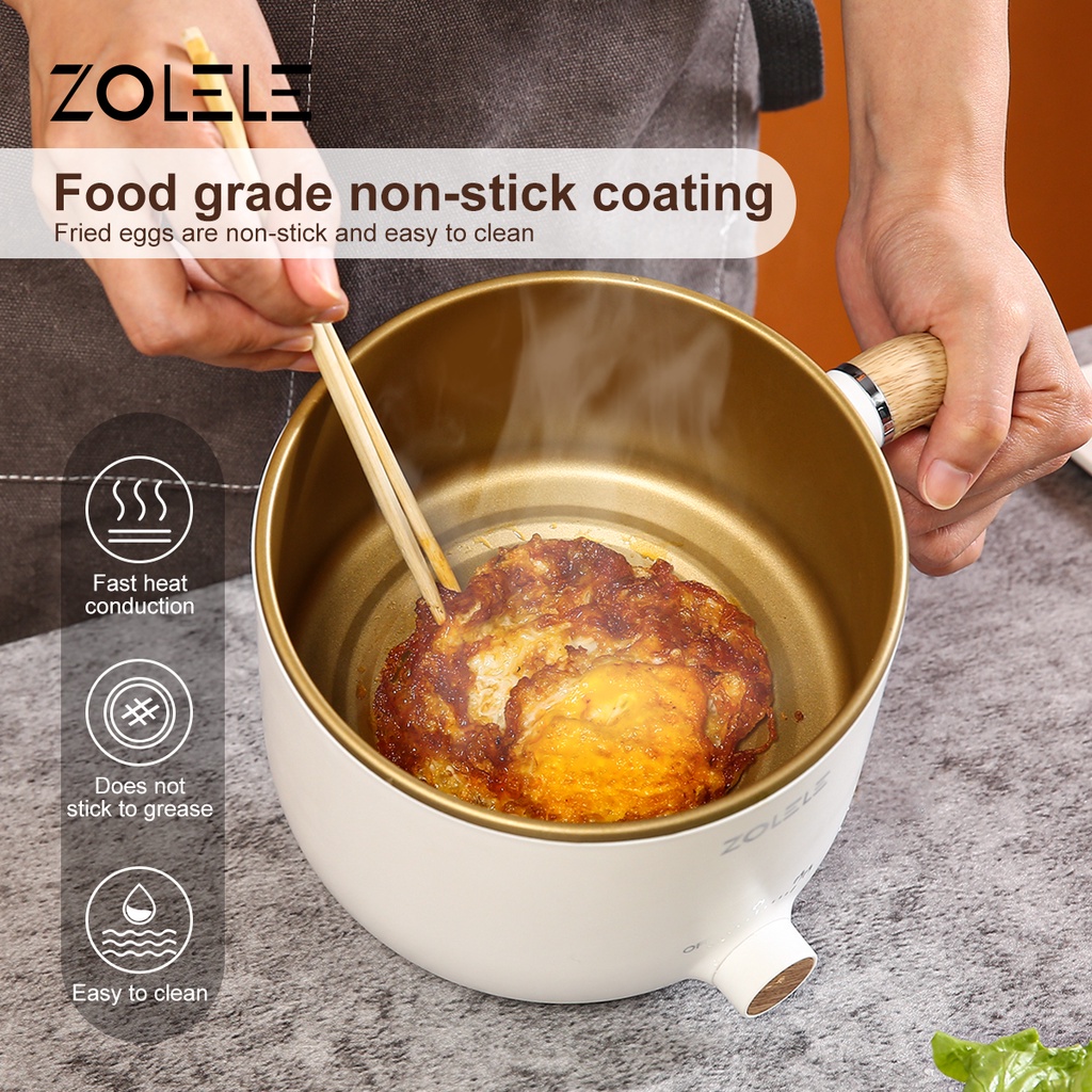 ZOLELE Panci Listrik Serbaguna Kukusan 1.5L Multifungsi Elektric Cooker 4 in 1 Food Frypan Hotpot Low Watt 2-Layer Panci Pot Kukus Steamer with Gagang Anti Melepuh Panci Anti Lengket Peralatan Dapur Stainless Home Kitchen Portable ZC302