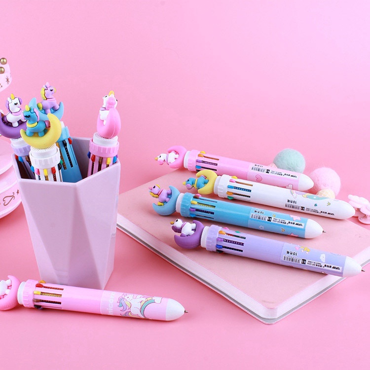 Cartoon 10 Colors Moon Unicorn/Mermaid/Dinosaur/Pig Ballpoint Pens Multi-color Press Ball Pen