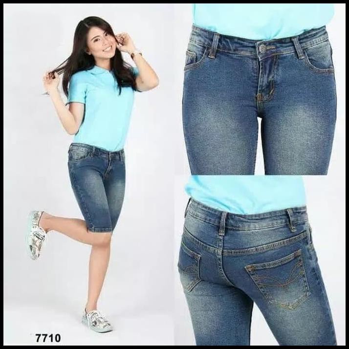 gyfl celana pendek wanita levis stretch jeans cewek polos full katun murah - bio hijau zb68
