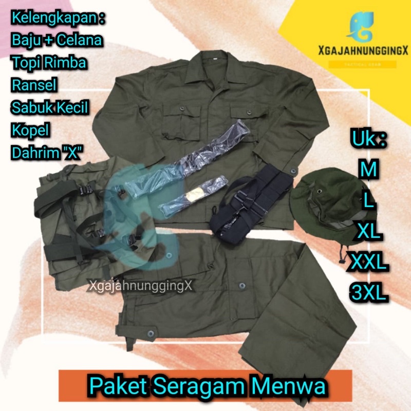 Paket Super Seragam Menwa Resimen Mahasiswa Seragam PDL ransel Topi Rimba Sabuk Kecil Kopel Dahrim X Berkualitas Murah Bandung