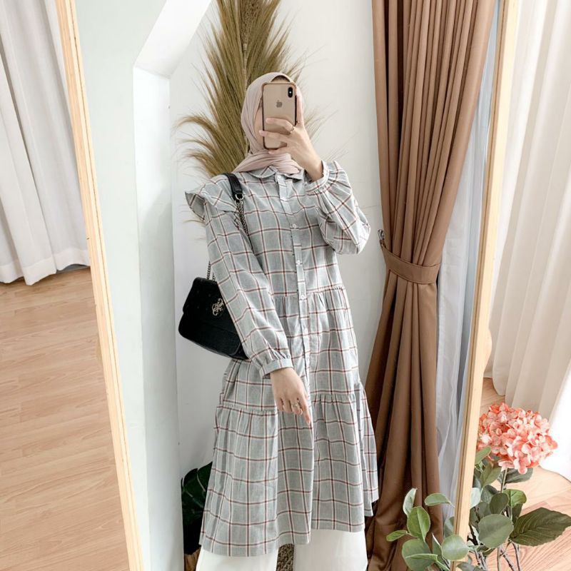 Atasan wanita panjang | Tunik impor hijab motif kotak