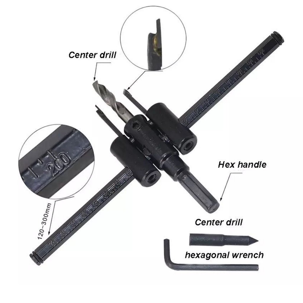 Mata Bor Kayu Jangka / Adjustable Circle Hole saw Cutter (ukuran pilih sesuai variasi)