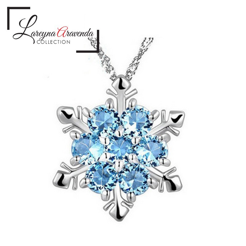 Kalung Wanita Titanium Model Liontin Snow Crystal Kristal Biru KL053