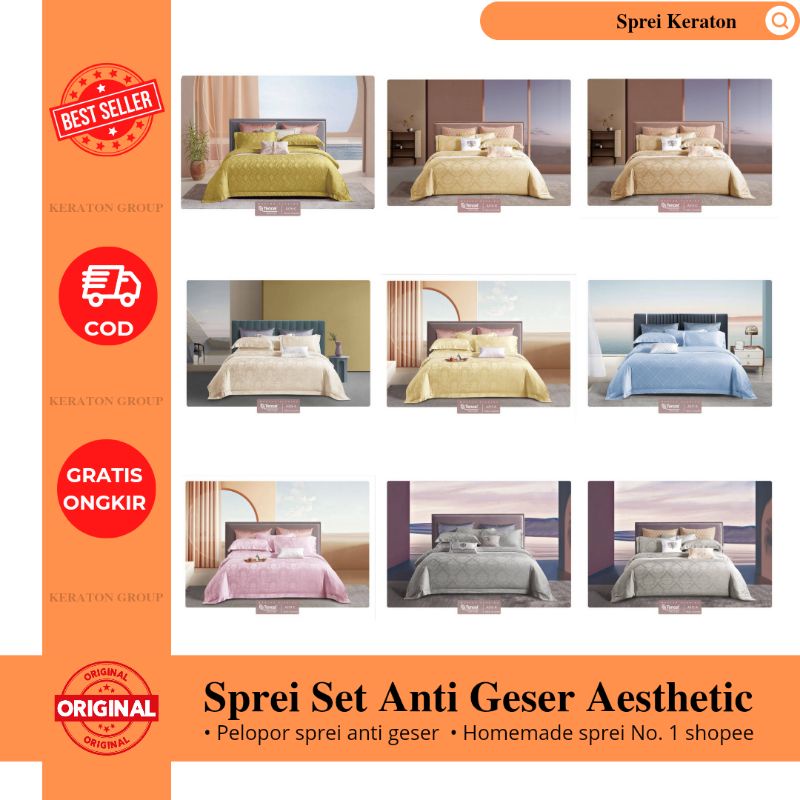 Keraton Sprei Set Anti Geser Aesthetic Homemade Full Karet Keliling Bahan King Koil Tencel Sutra Imp