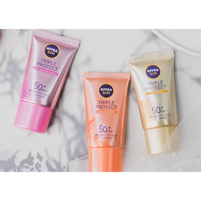 Nivea Sunscreen Wajah SPF50 PA+++ Sun Face Protect Series - Varian: Instant Aura / Oil control / C&amp;E / Triple Protect Hokkaido Rose / Anti Wrinkle Sun Serum Suncreen Nivea