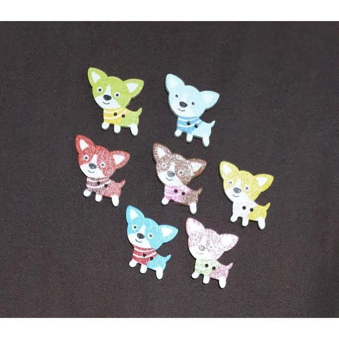 Kancing Kayu Dua Lubang - Cute Dog Style (10pcs)