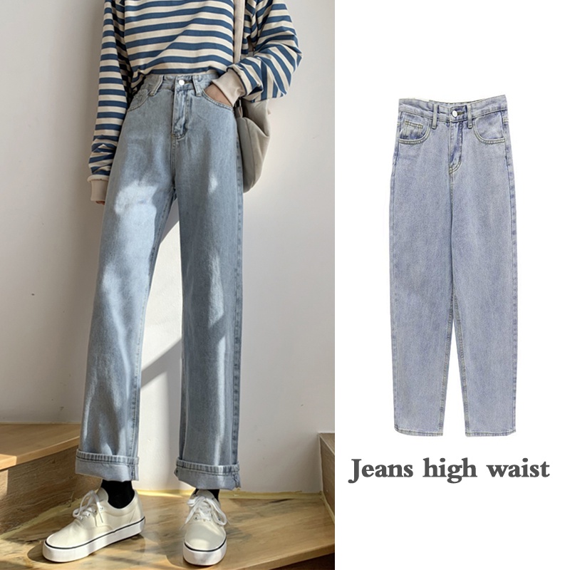 Celana jeans wide-leg baru dengan pinggang tinggi longgar lurus celana jens wanita celana jeans panjang wanita wide-leg/Jeans pinggang tinggi longgar kasual berkaki lurus wanita celana