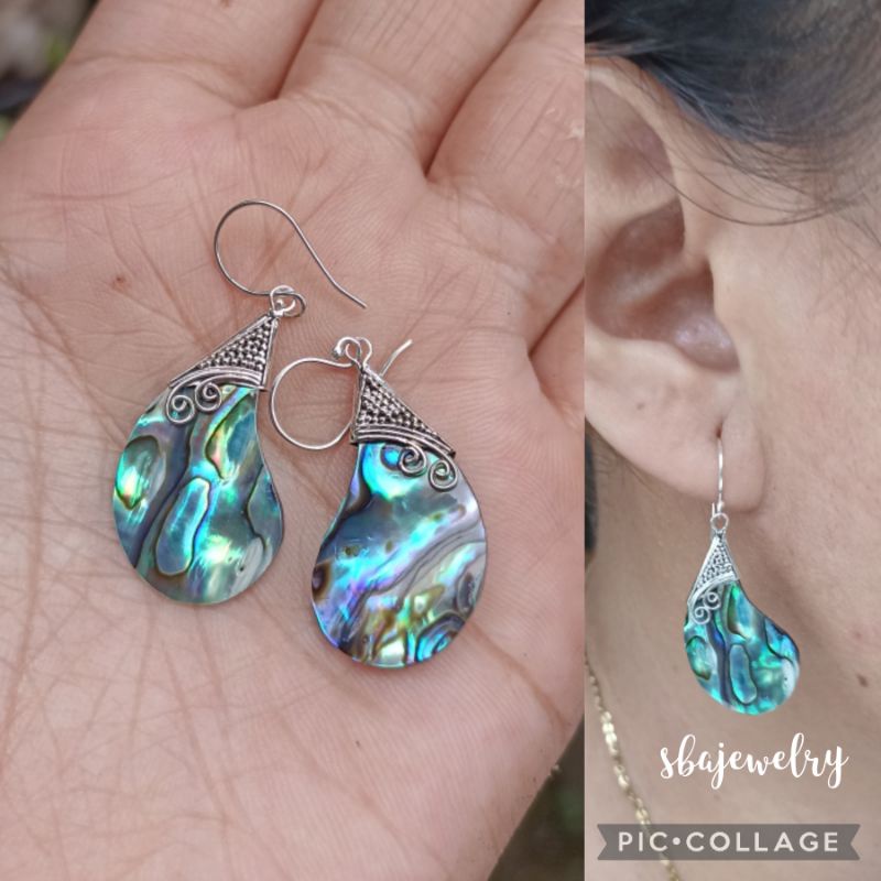 anting perak bali hiasan kulit kerang abalone