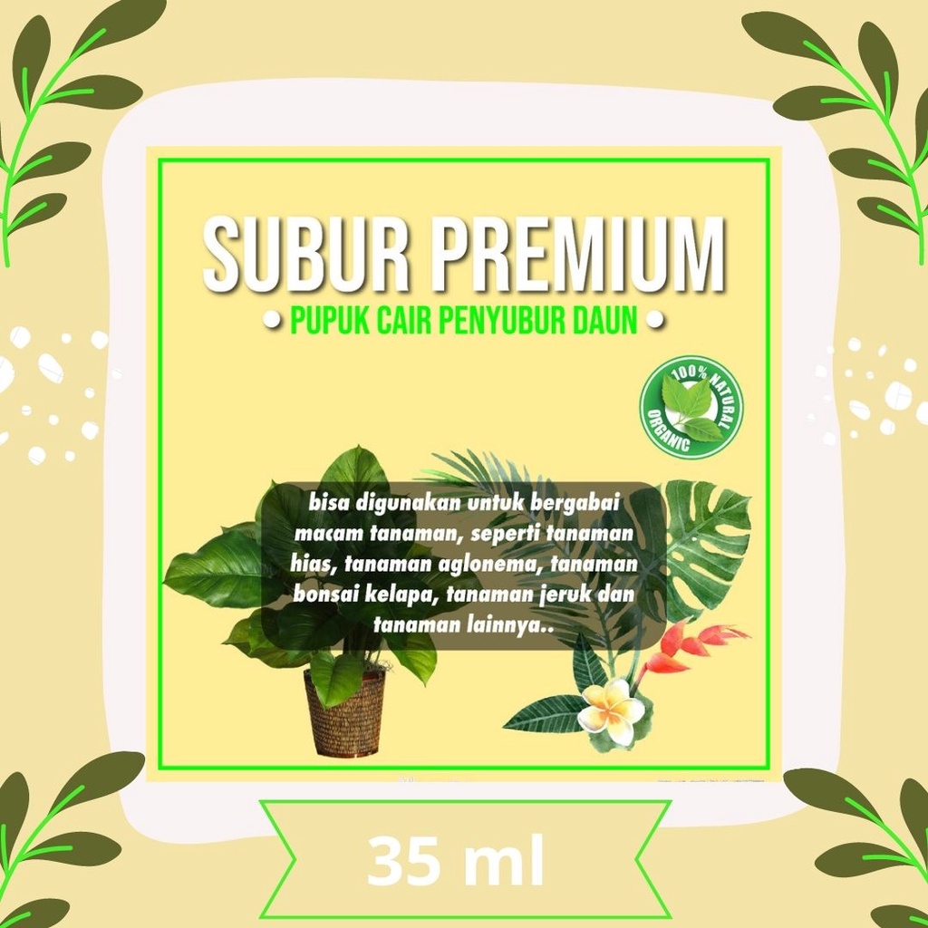 SUBUR PREMIUM 35ML / Obat Pupuk Organik Penyubur Pelebat Daun Gemuk Super Aktif Eco Farming Original