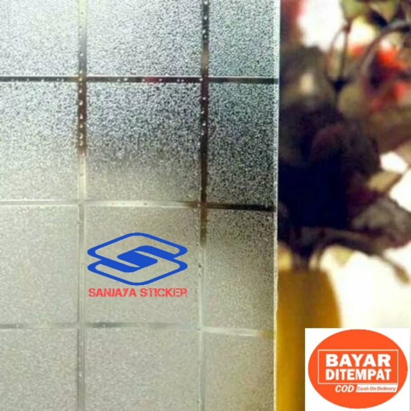 Sticker kaca Stiker kaca sanblas motif kotak kotak Stiker kaca jendela