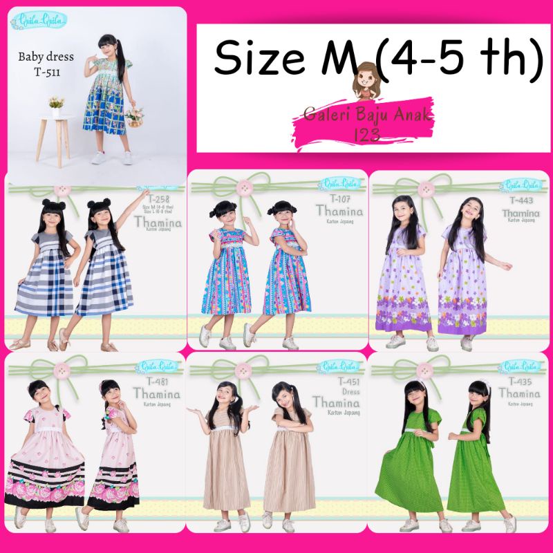 Cutetrik Dress Anak Perempuan  Thamina Quila Quila 4 -5 Tahun Katun Jepang Polos Motif Size M