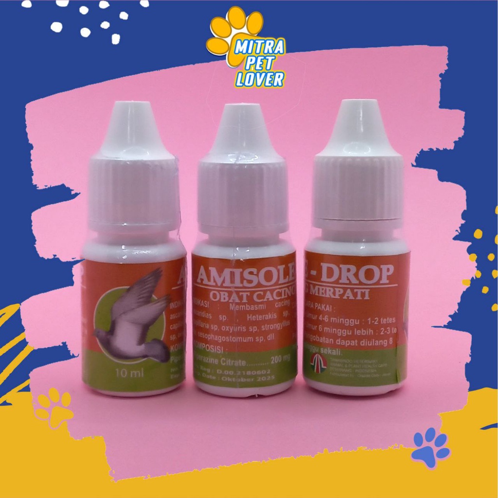 OBAT CACING BURUNG MERPATI - AMISOLE DROP 10ML ORIGINAL - OBAT TETES PRAKTIS CACING DARA BIRD DOVE - EXPIRED PANJANG - MURAH ASLI GARANSI - PET ANIMAL HEALTHCARE &amp; VETERINARY TAMASINDO KESEHATAN &amp; VITAMIN TERNAK HEWAN BINATANG PELIHARAAN MITRAPETLOVER