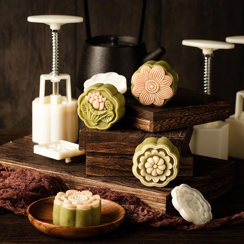 [Elegan] Cetakan Kue Bulan Indah Mooncake Handmade Kue Plungers Dapur Gadget Bentuk Bunga Lotus Baking Dekorasi Cookie Press