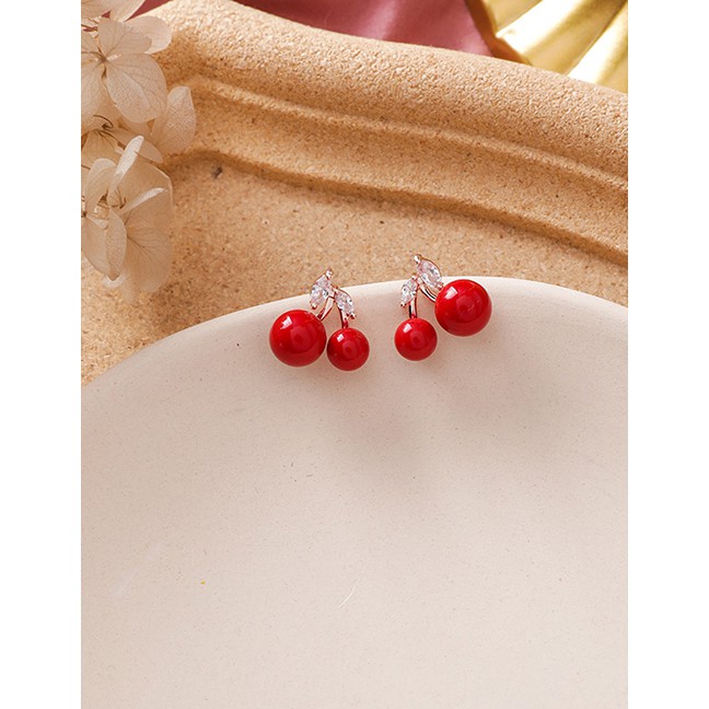 LRC Anting Tusuk Fashion Red Crystal Cherry Earrings D71079