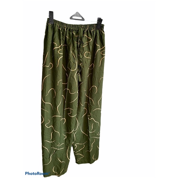 CELANA KULOT PANJANG WANITA TALI POLOS & MOTIF A031-Hijau olive garis